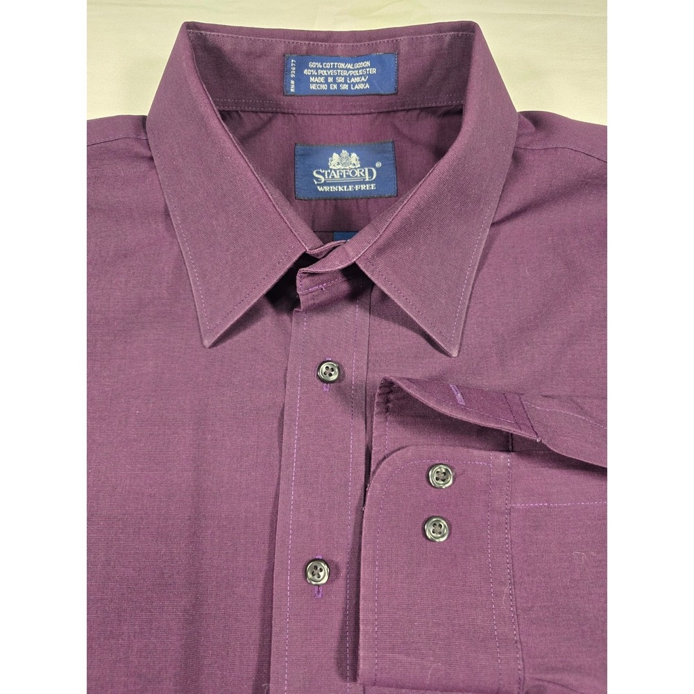 Stafford Mens Wrinkle Free Dress Shirt Purple Long Sleeve Button Down 17 34-35